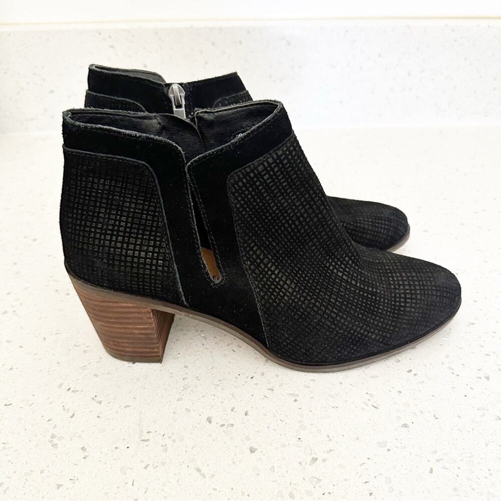 Lucky Brand Ponic Black Suede Ankle Booties Size 9M / 40 Perforated